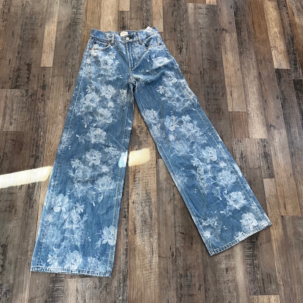 Alice + Olivia Trish Low Rise Baggy Jeans | Floral Rose Print | Denim | Size 26 - Picture 7 of 9